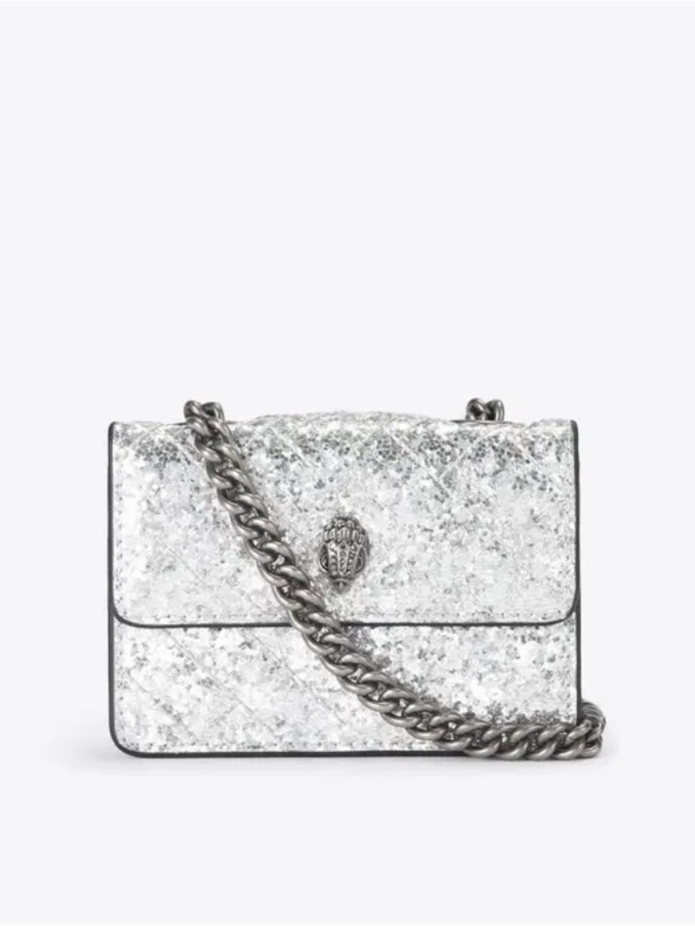 Kurt Geiger Micro Silver Glitter Chain Crossbody Bag